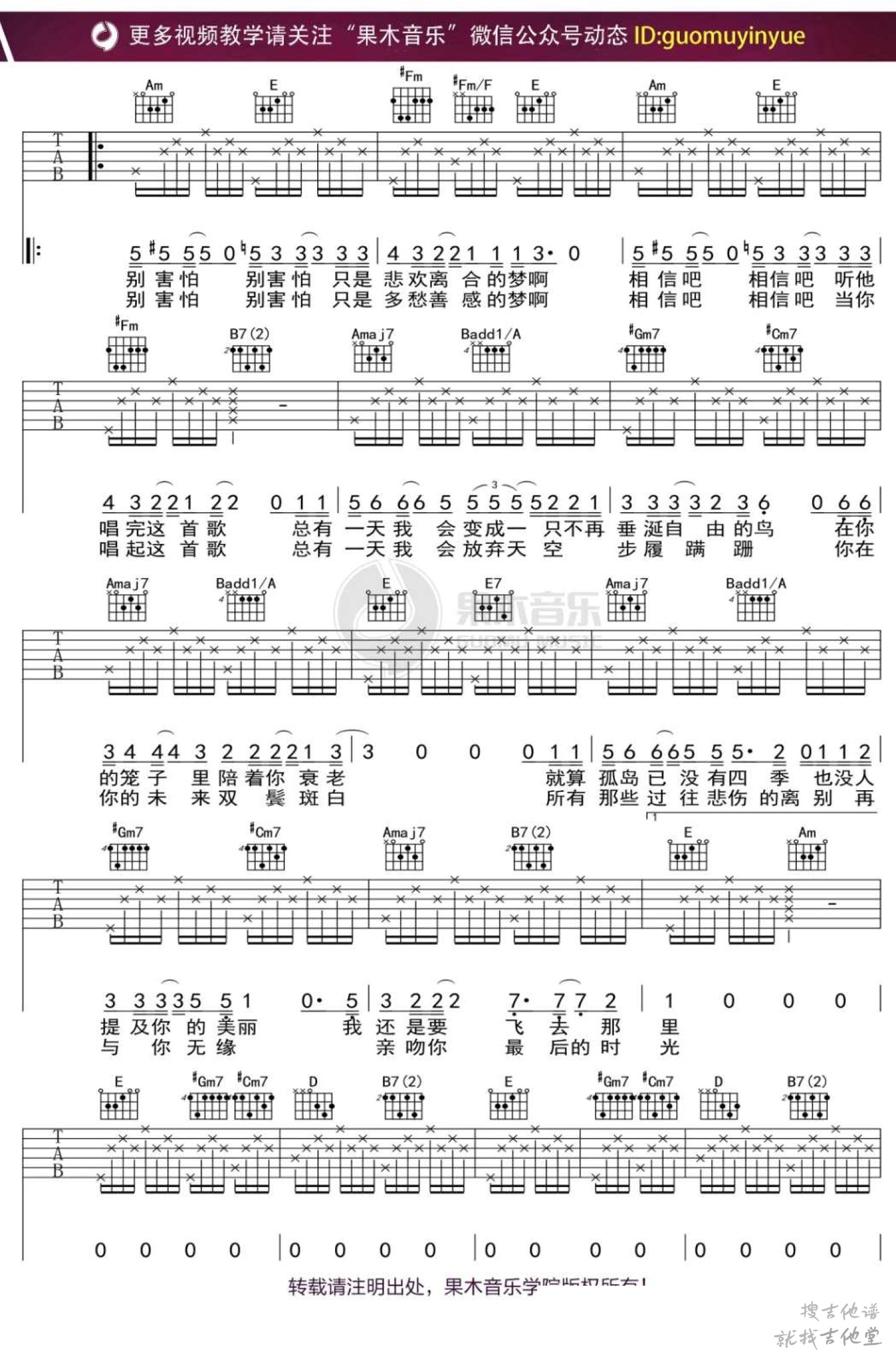 孤鸟的歌吉他谱果木音乐编配吉他堂-2
