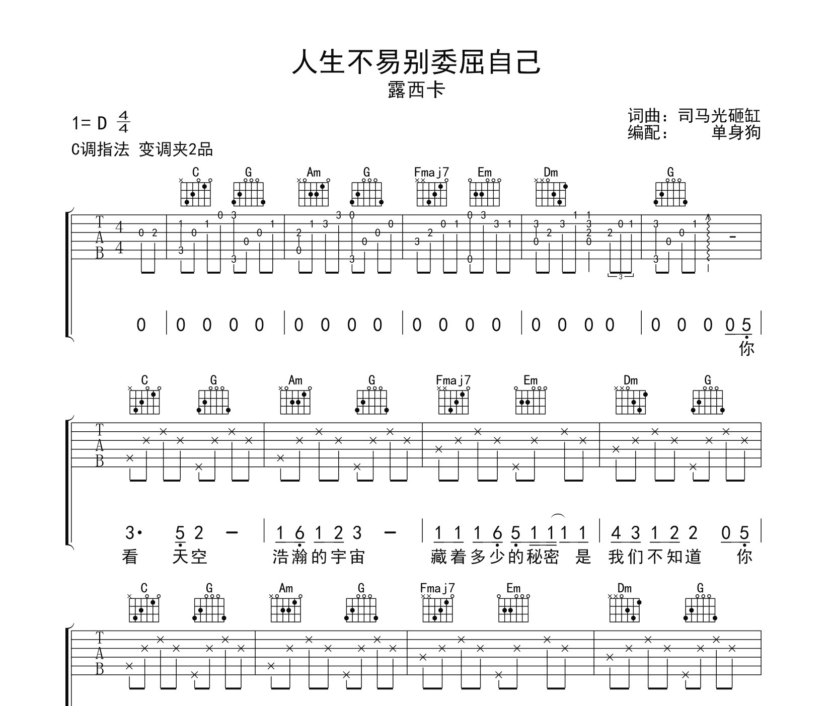 人生不易别委屈自己吉他谱