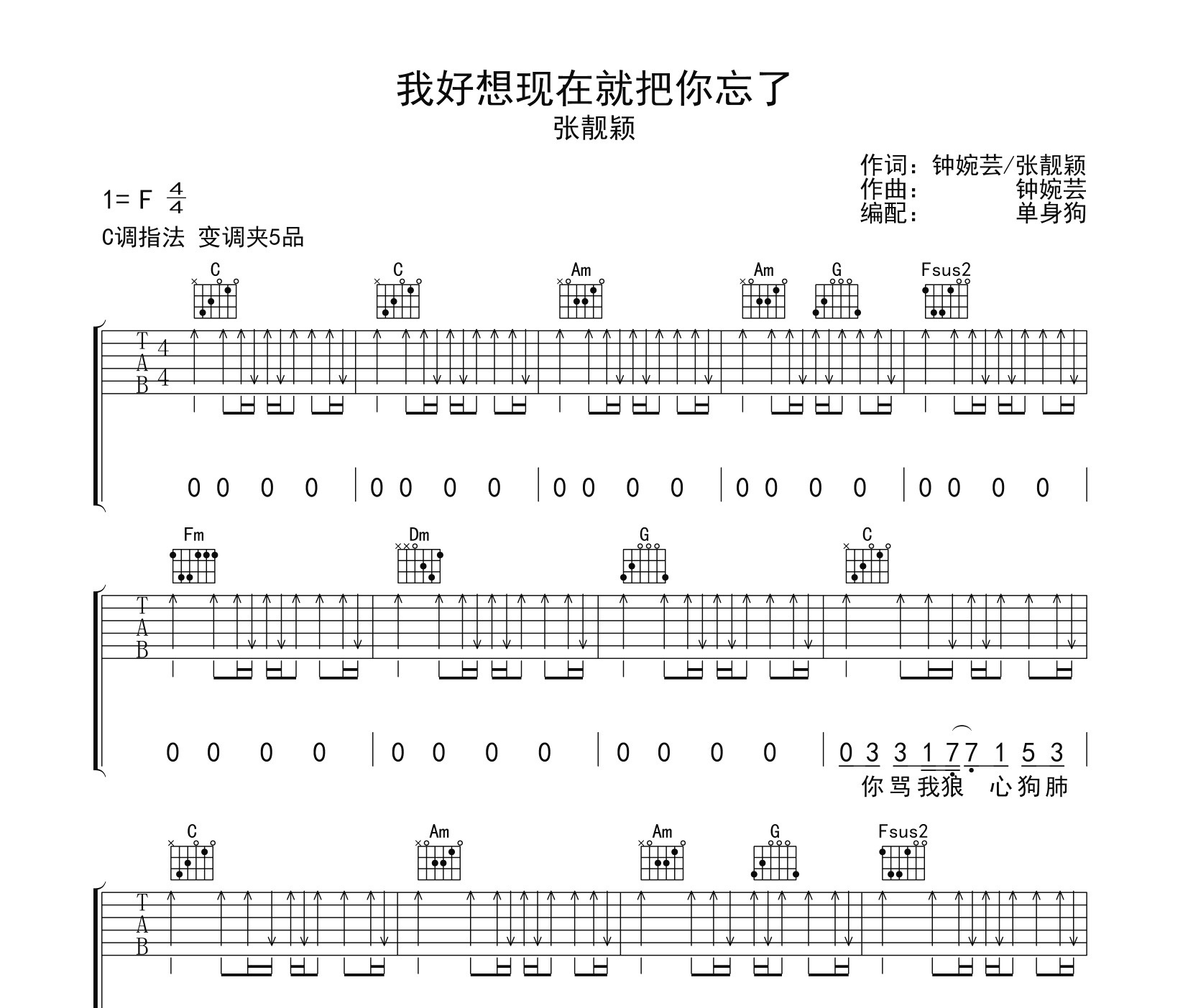 我好想现在就把你忘了吉他谱