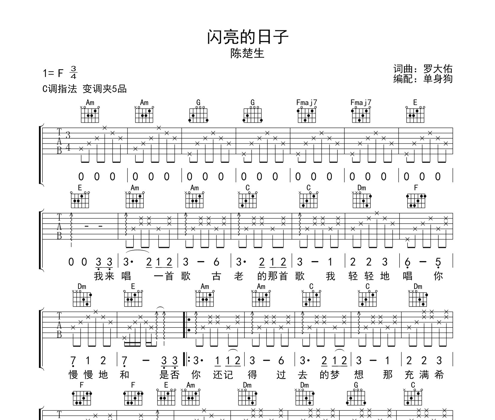 闪亮的日子吉他谱