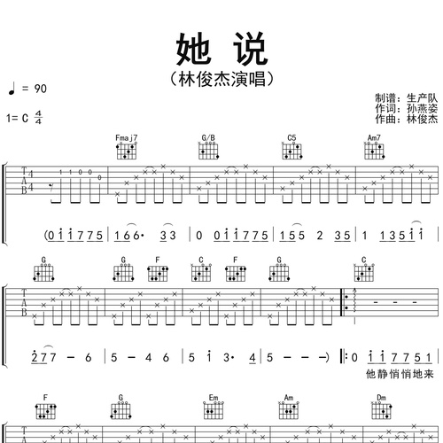 她说吉他弹唱谱_林俊杰_C调吉他谱
