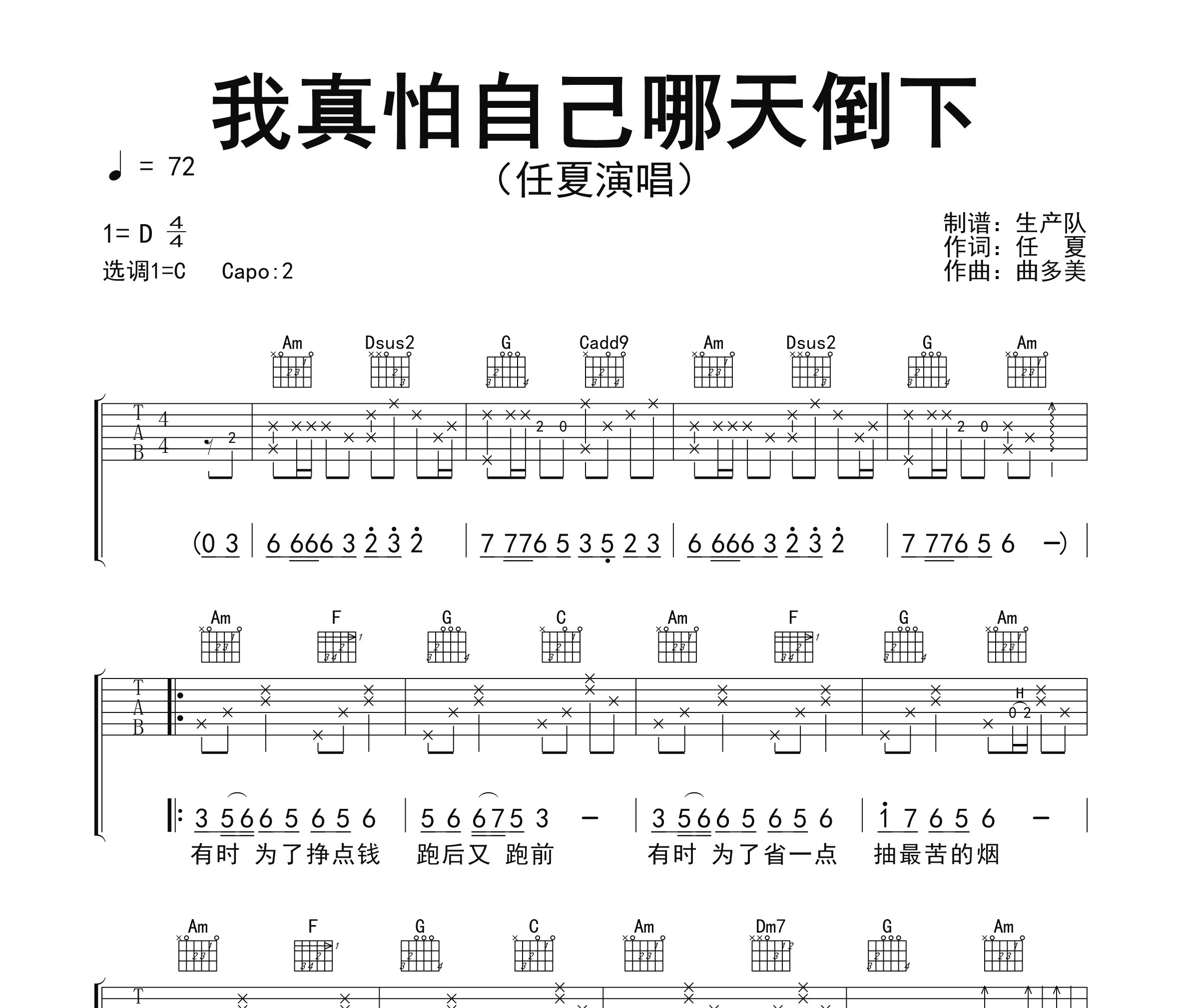 我真怕自己哪天倒下吉他谱