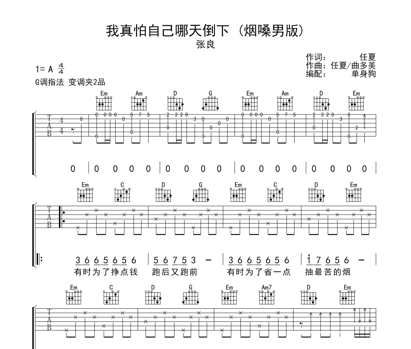 我真怕自己哪天倒下吉他谱