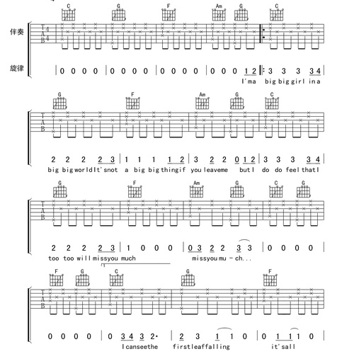 Big Big World吉他谱_Emilia_吉他伴奏谱_C调版