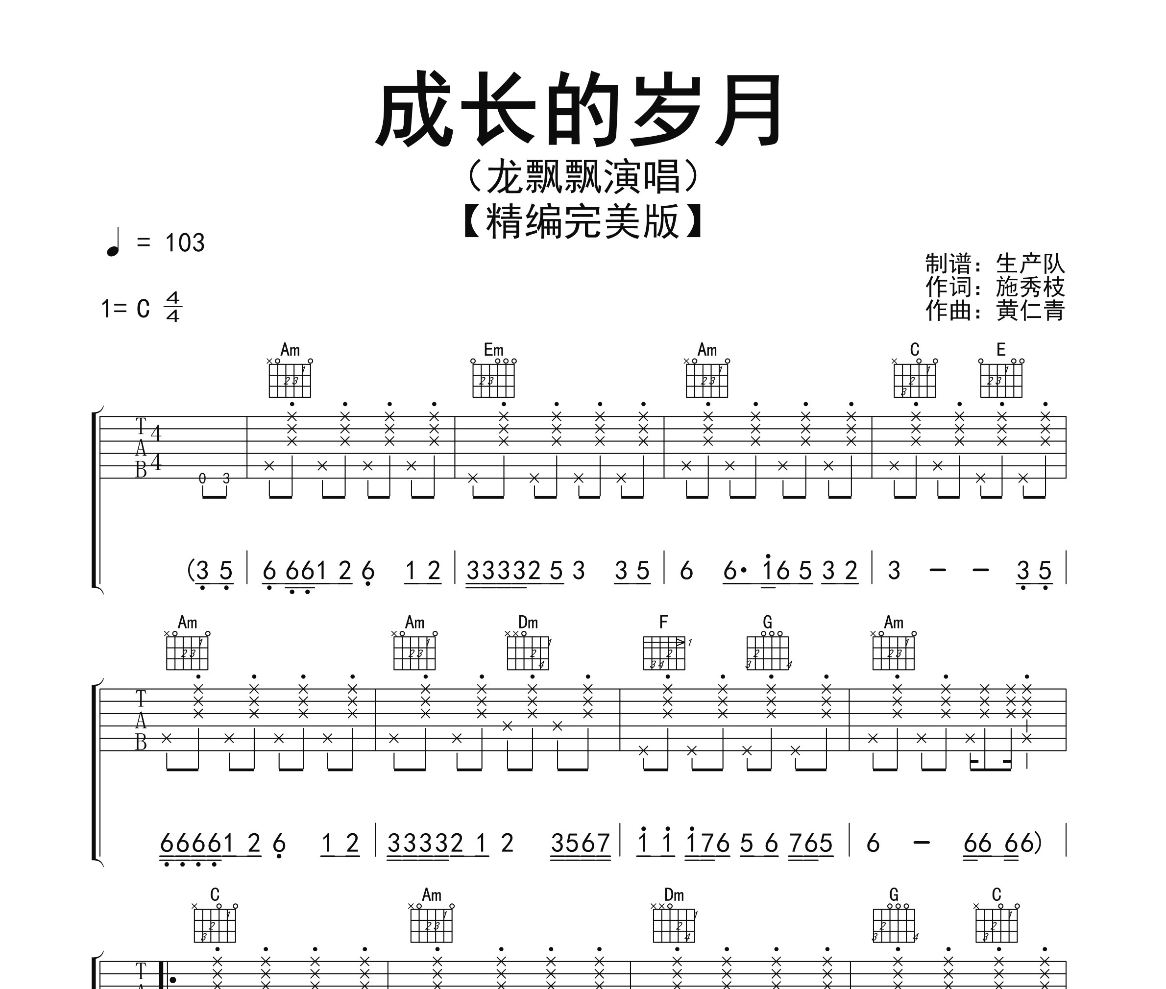 成长的岁月吉他谱