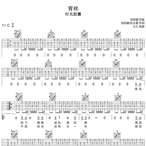 青丝吉他谱 时光胶囊 C调吉他伴奏谱