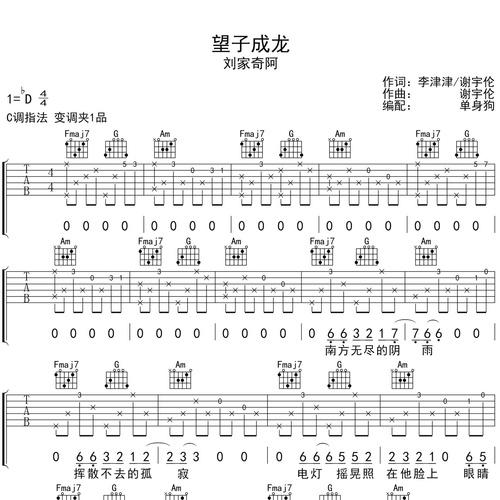 《望子成龙》吉他谱 刘家奇阿 C调弹唱吉他谱