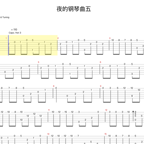 夜的钢琴曲五吉他谱 石进 GTP格式吉他指弹谱