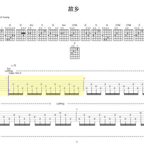 故乡吉他谱 许巍 GTP格式乐队总谱
