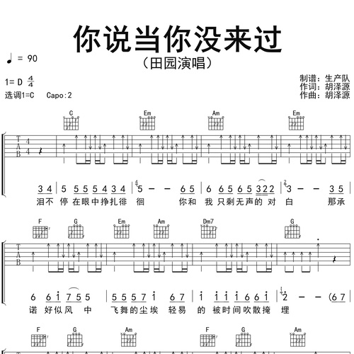 《你说当你没来过》吉他谱_田园_吉他伴奏谱_C调版