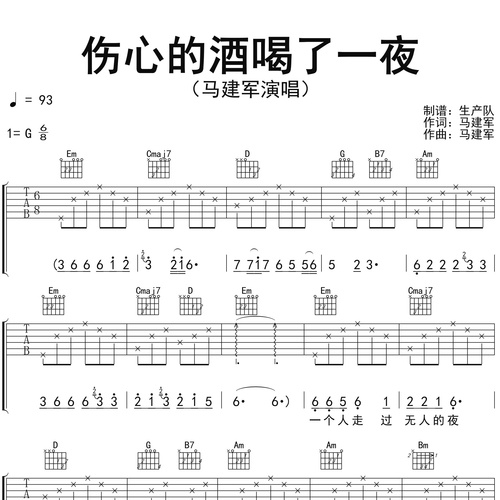 伤心的酒喝了一夜吉他弹唱谱_马建军_G调吉他谱