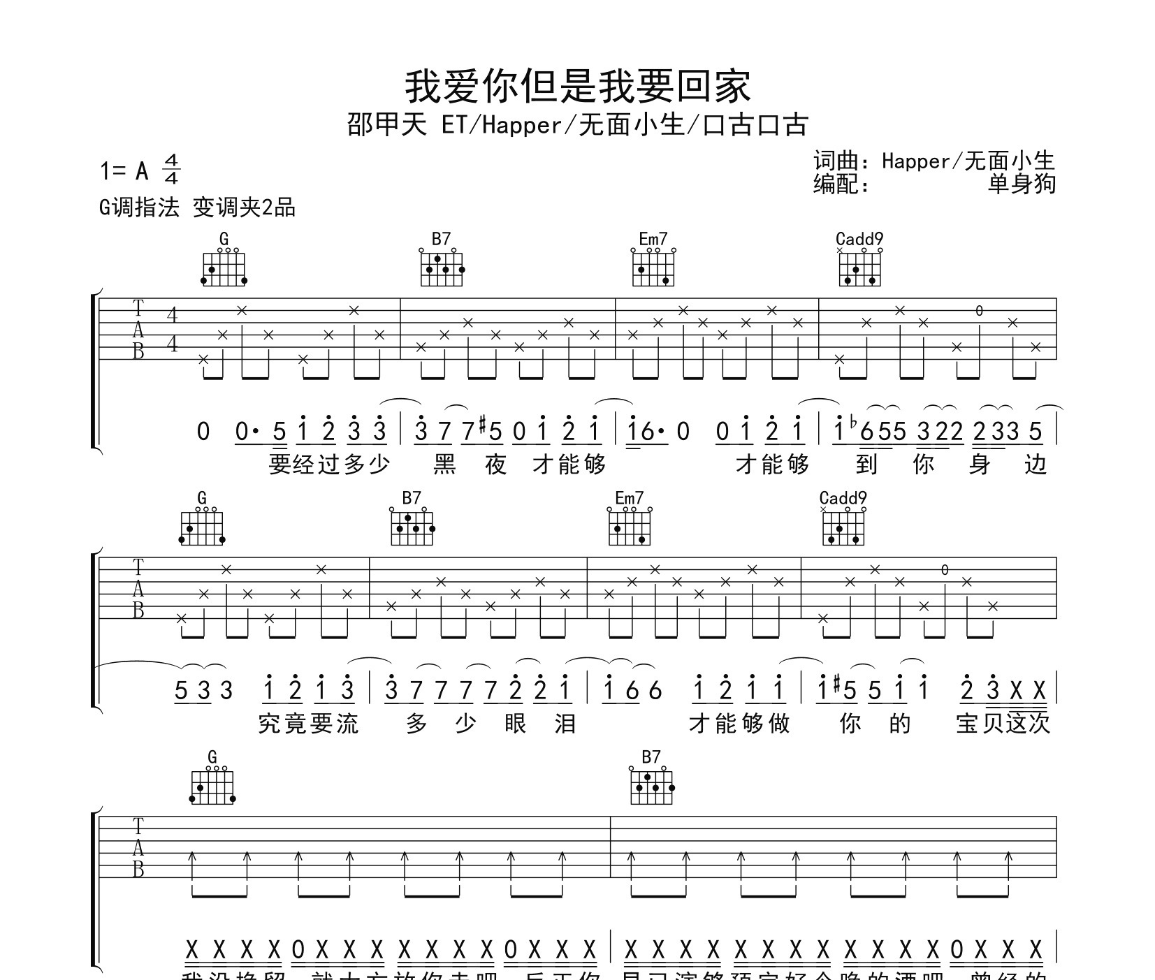 我爱你但是我要回家吉他谱