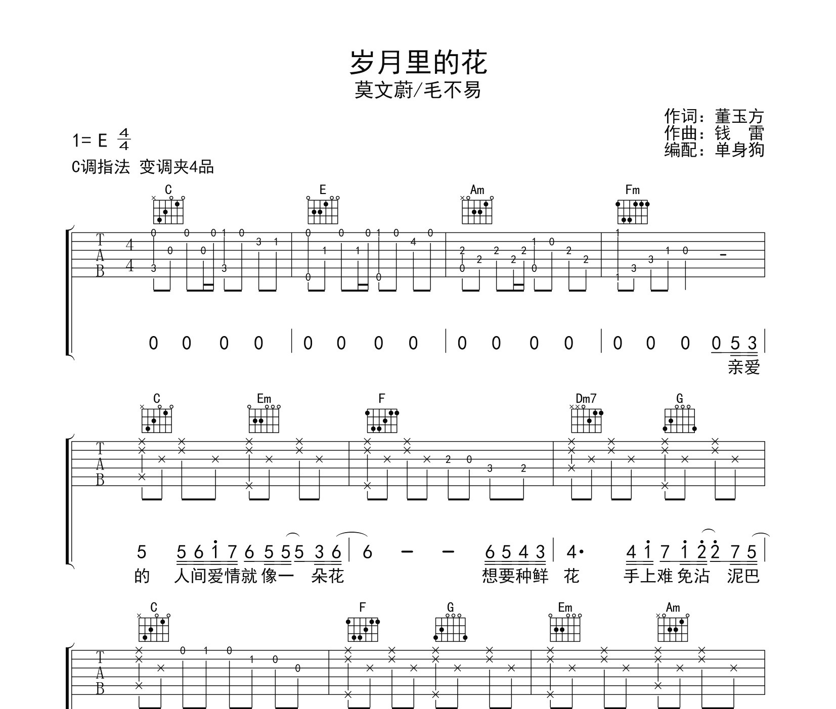 岁月里的花吉他谱