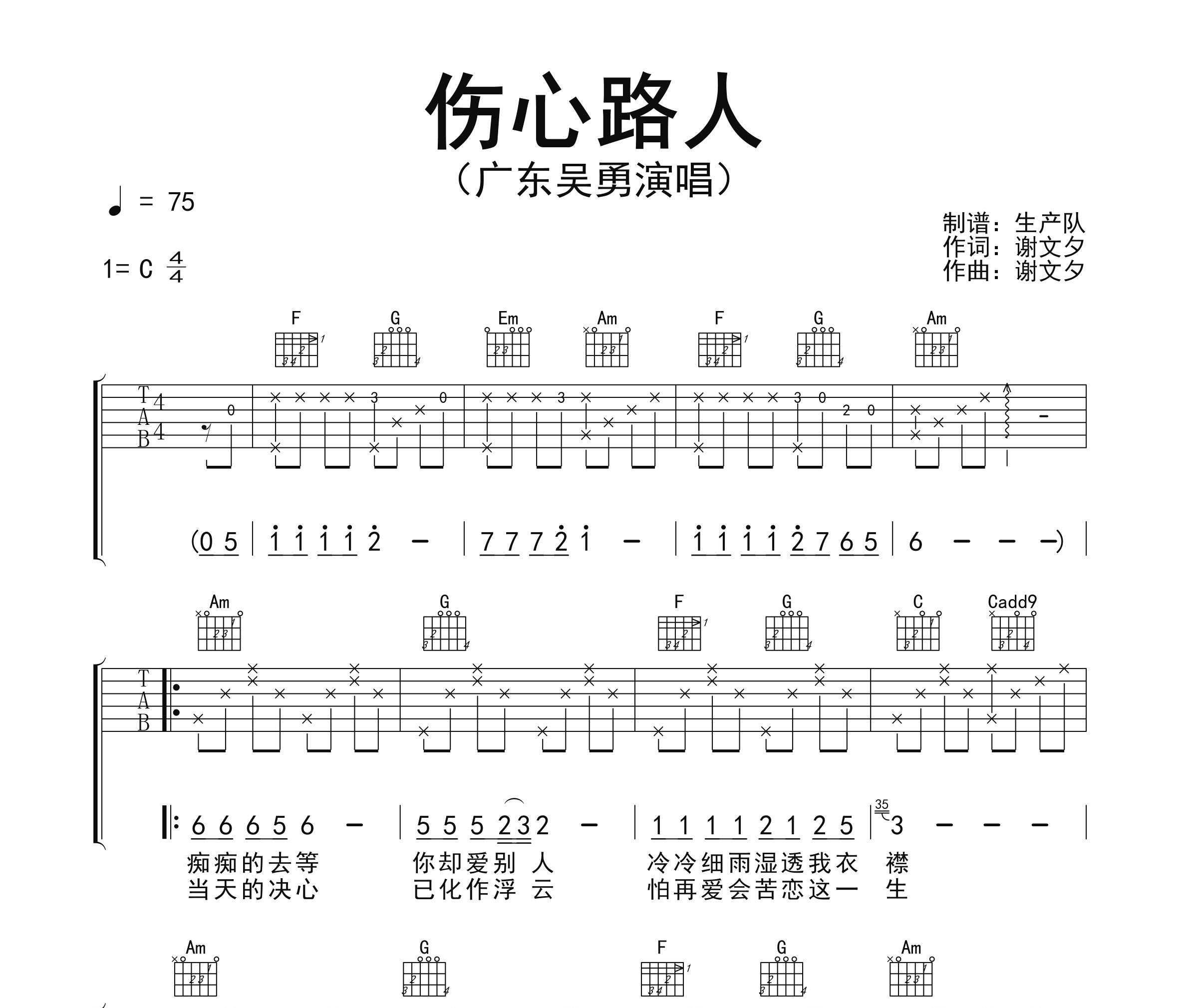 伤心路人吉他谱