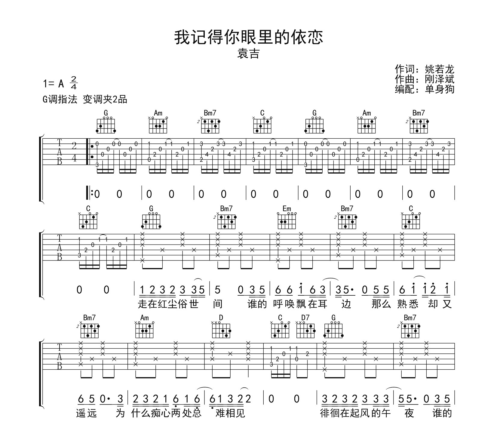 我记得你眼里的依恋吉他谱