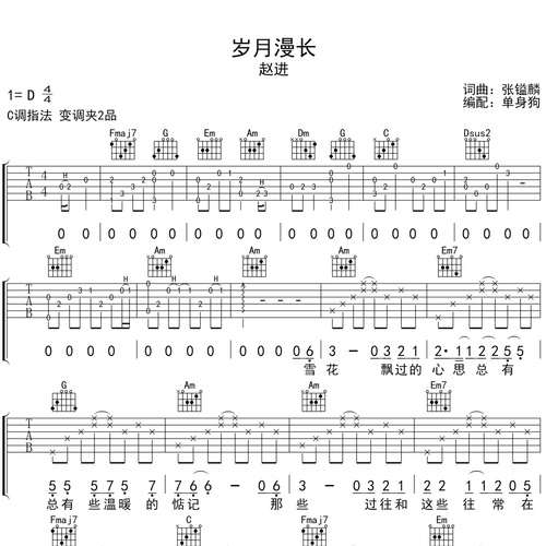 岁月漫长吉他谱 赵进 C调吉他伴奏谱