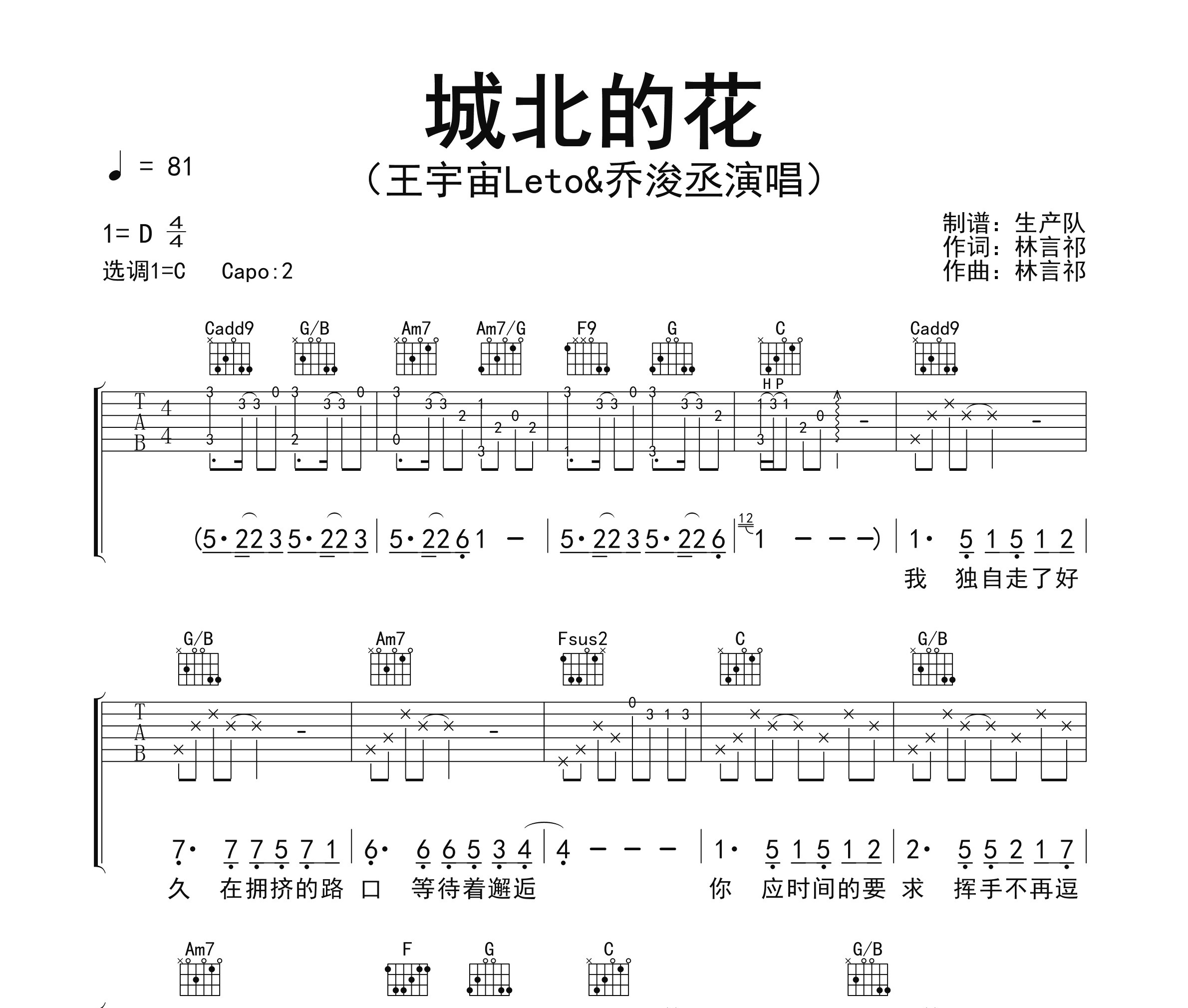 城北的花吉他谱