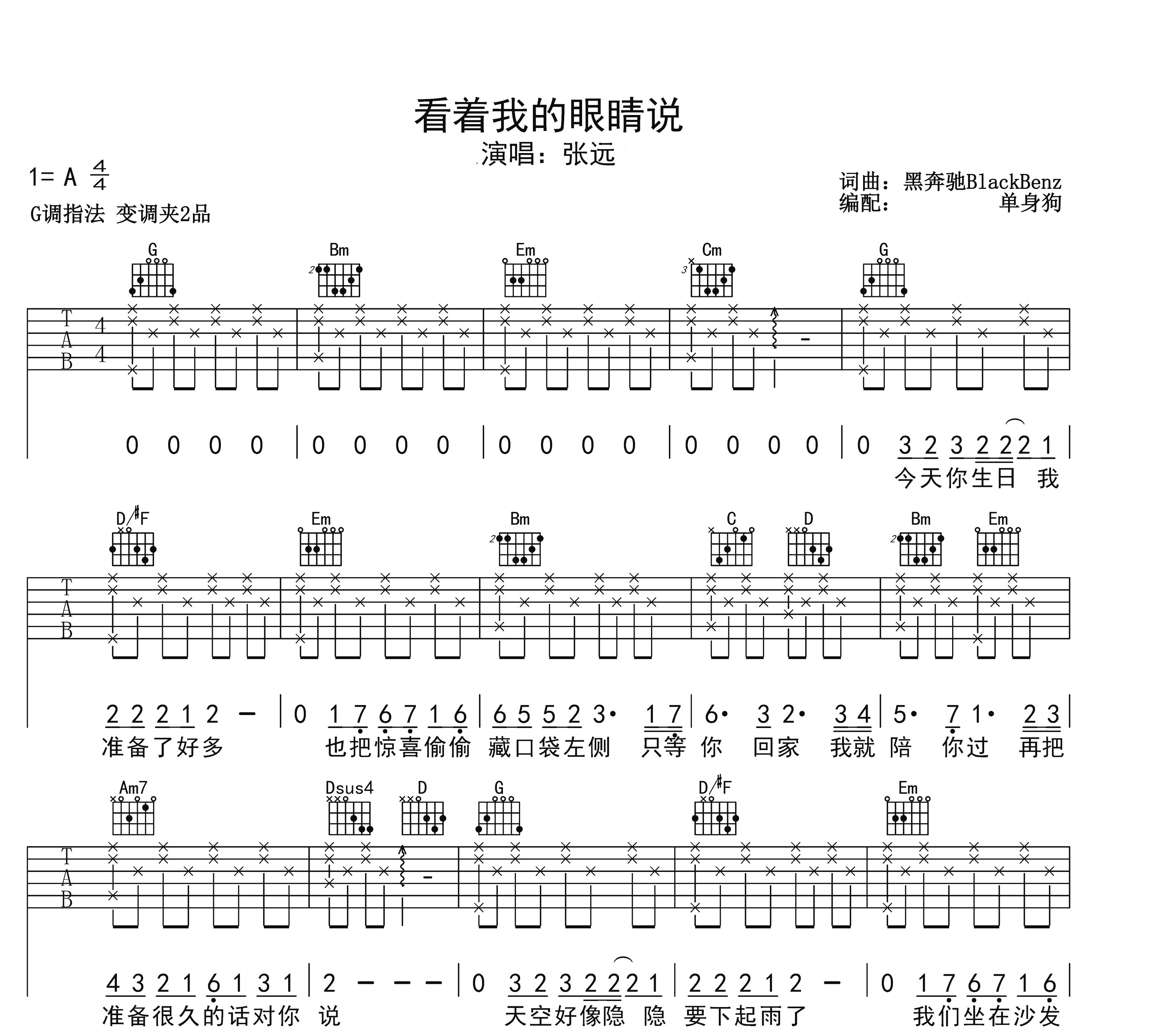看着我的眼睛说吉他谱