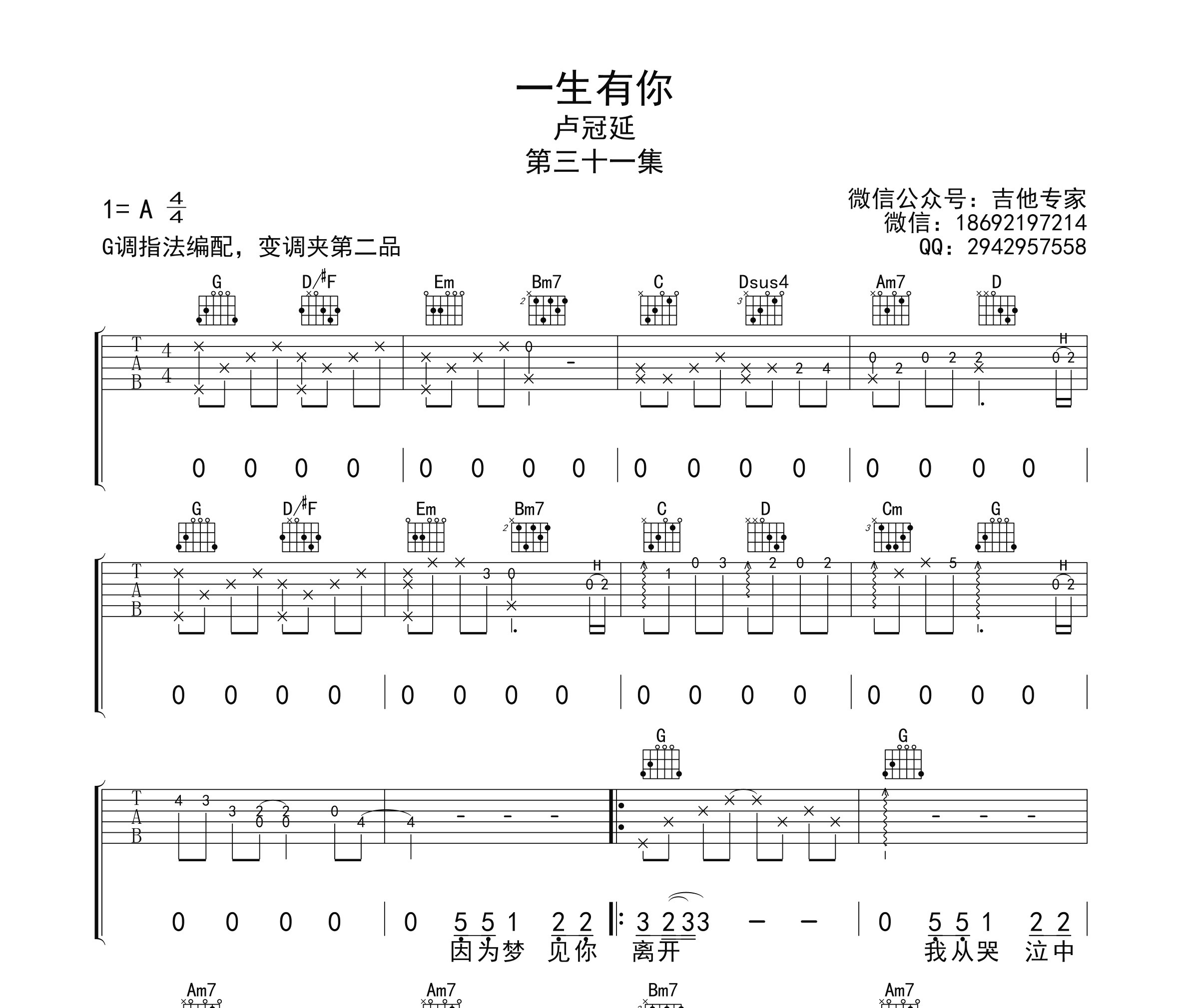一生有你吉他谱