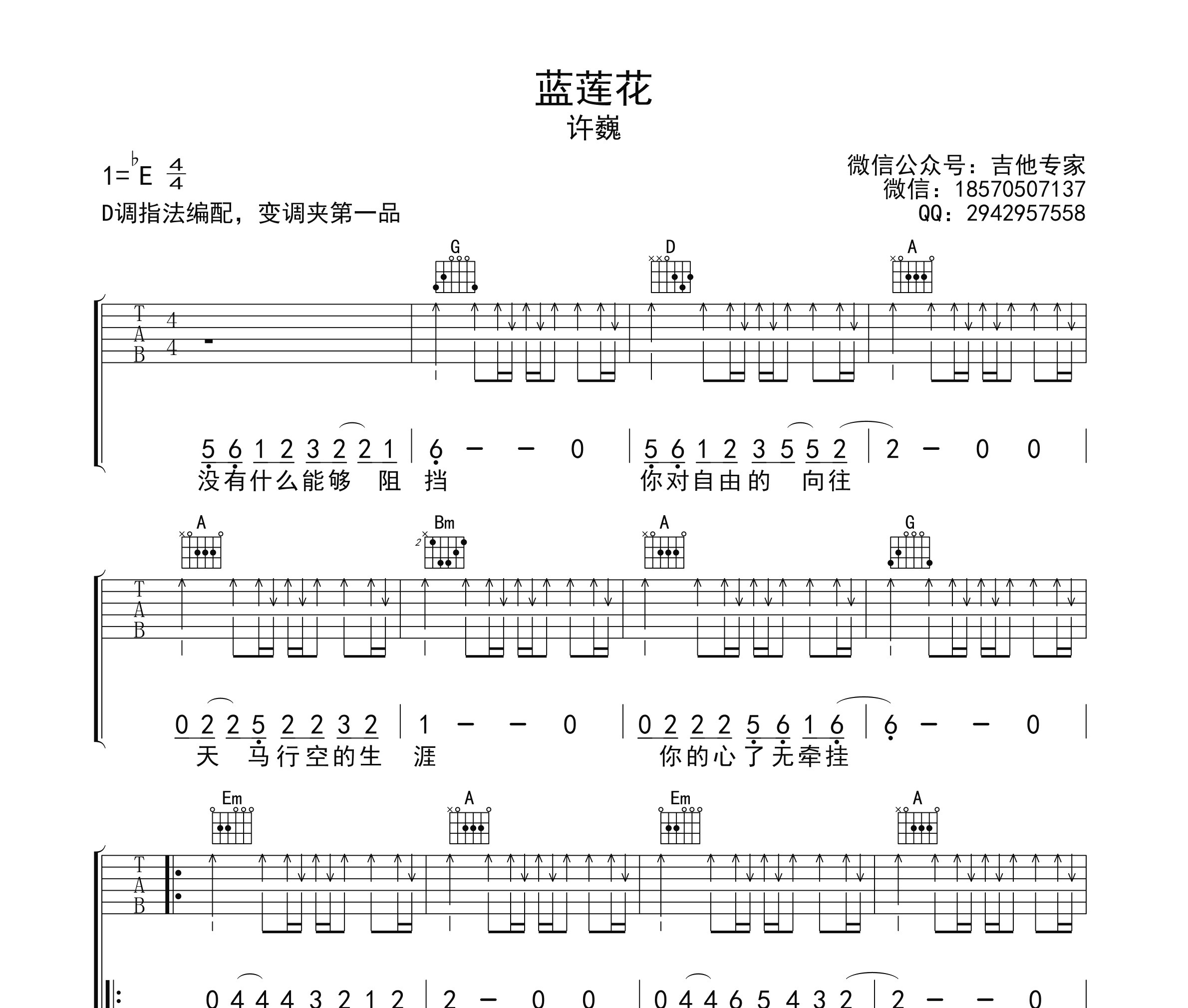 蓝莲花吉他谱