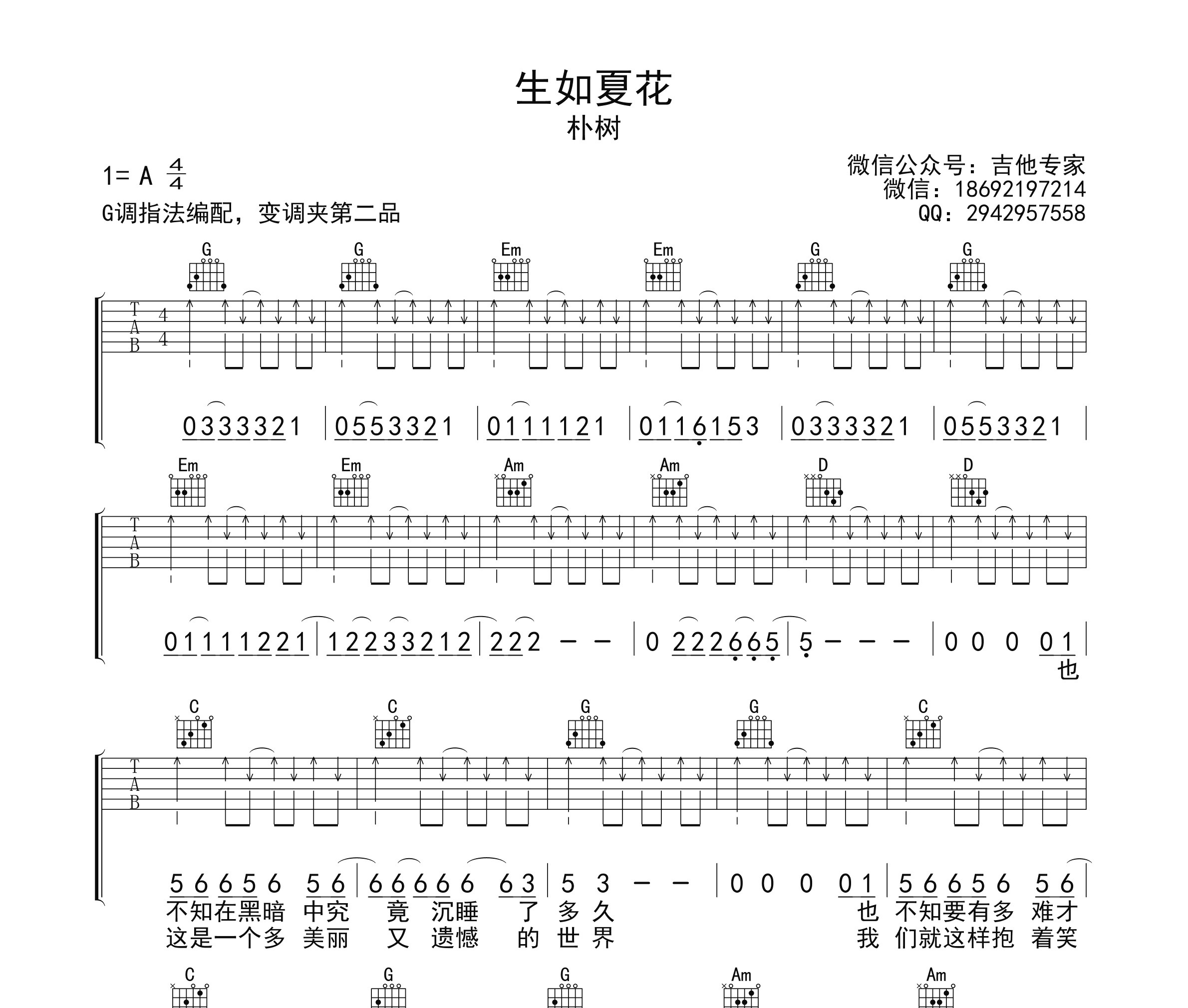 生如夏花吉他谱