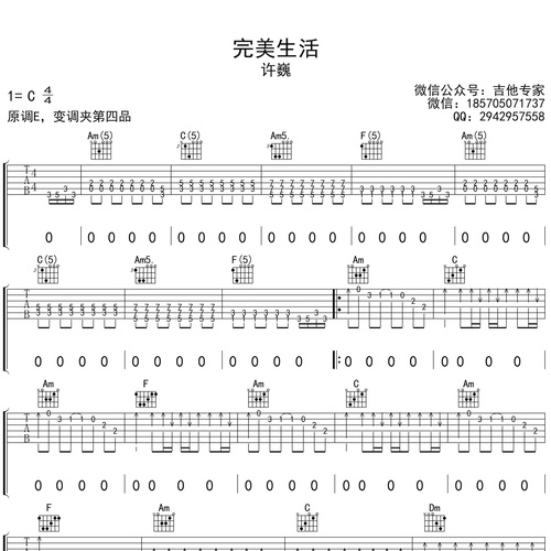 完美生活吉他弹唱谱_许巍演唱_C调吉他谱