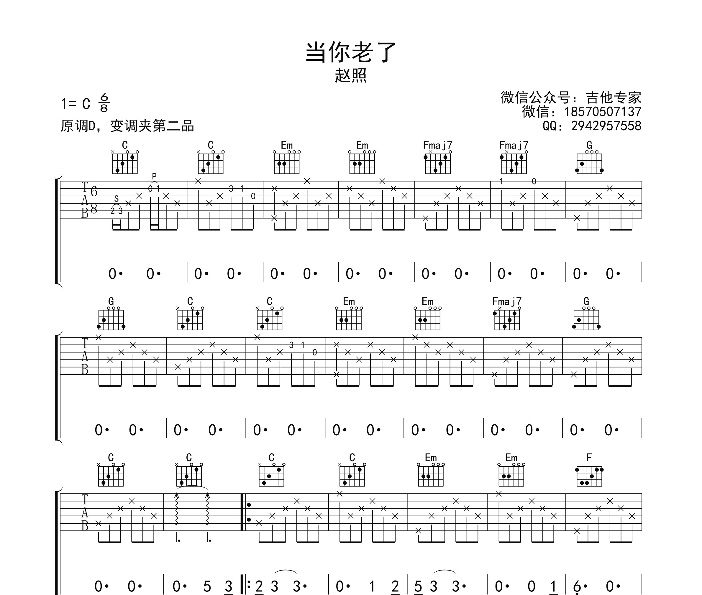 当你老了吉他谱