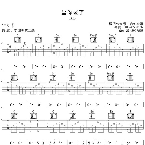 赵照《当你老了》吉他谱 C调弹唱吉他谱