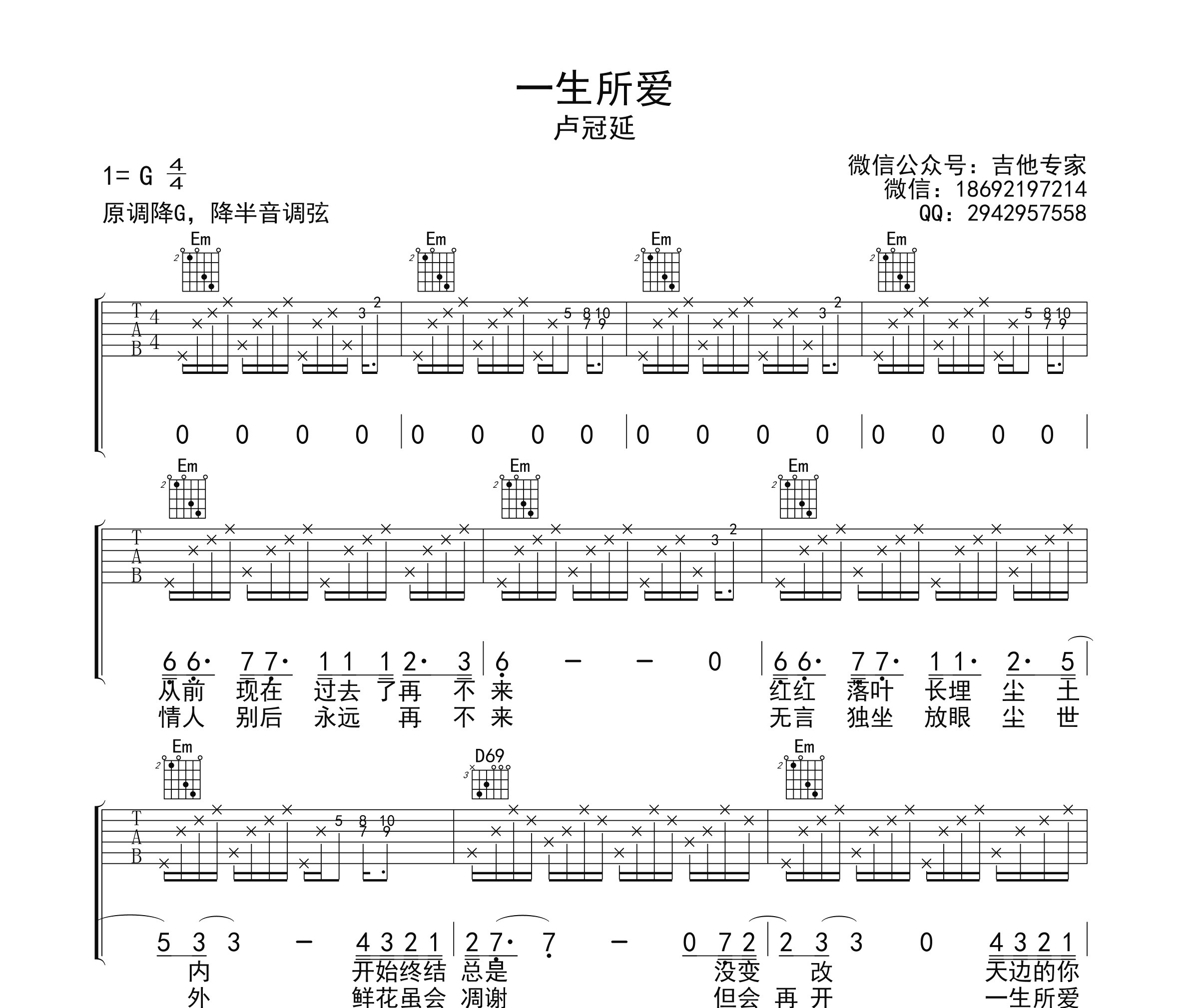 一生所爱吉他谱