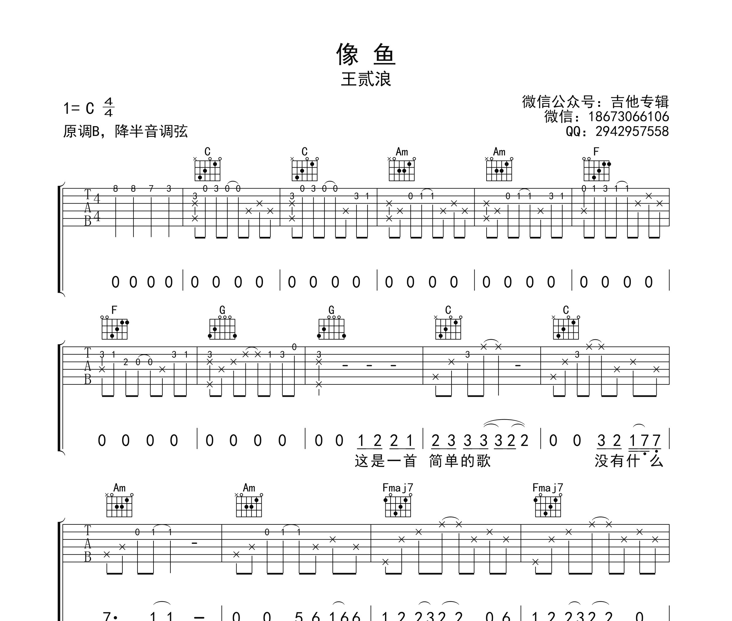 像鱼吉他谱