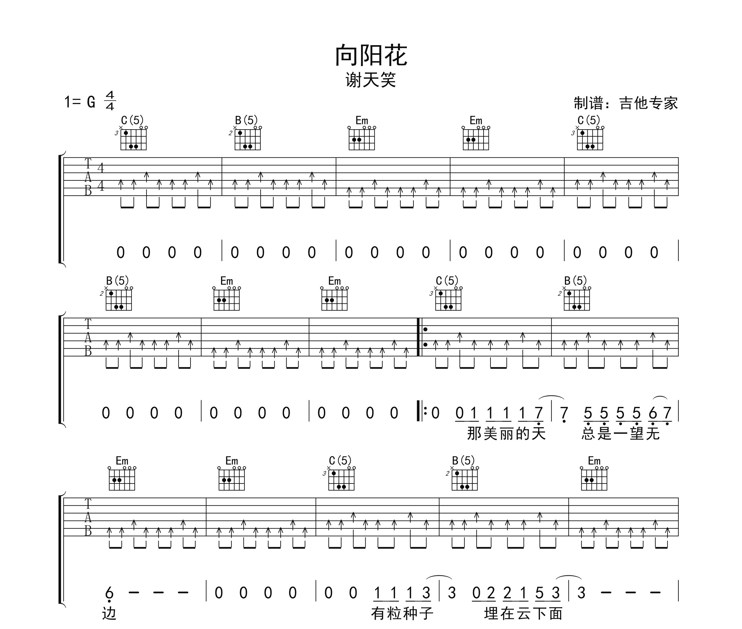 向阳花吉他谱