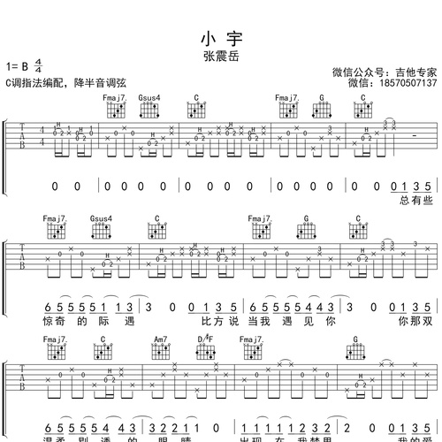 《小宇》吉他谱 张震岳 C调伴奏吉他谱