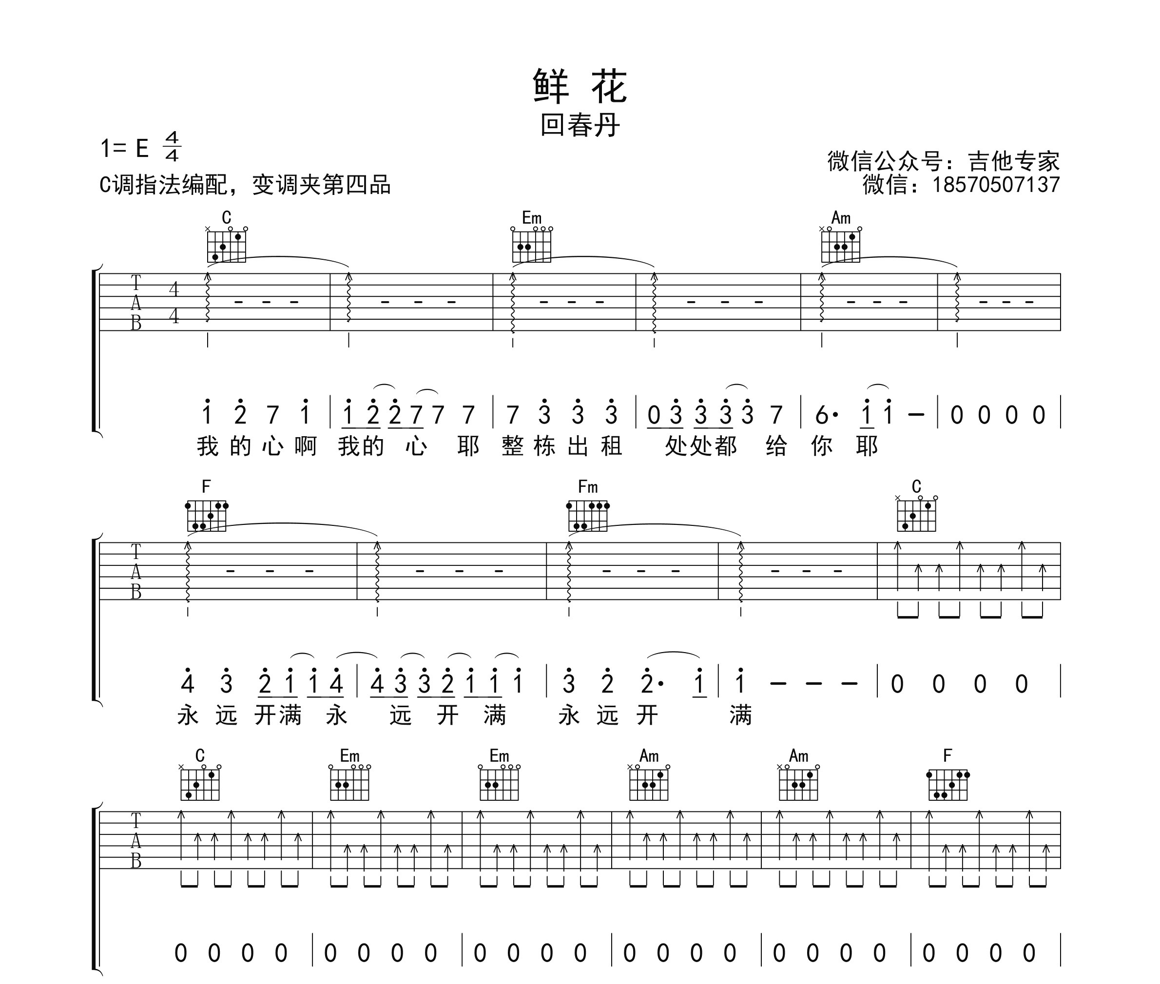 鲜花吉他谱