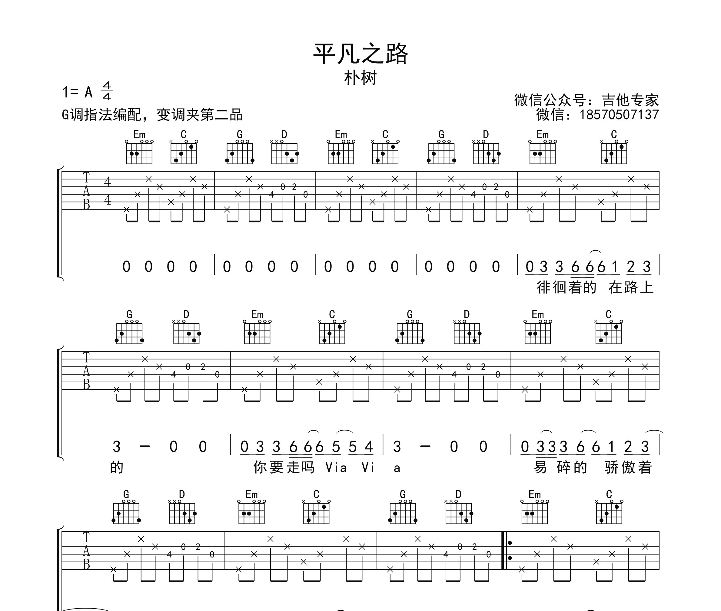 平凡之路吉他谱