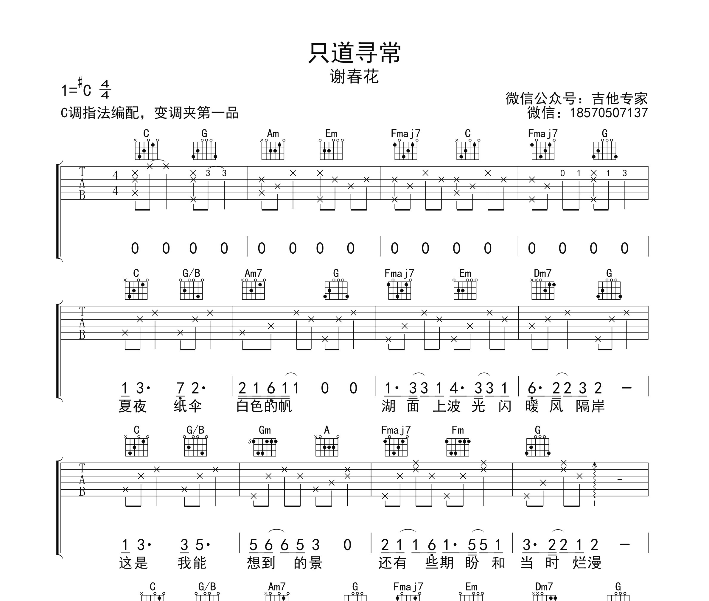 只道寻常吉他谱
