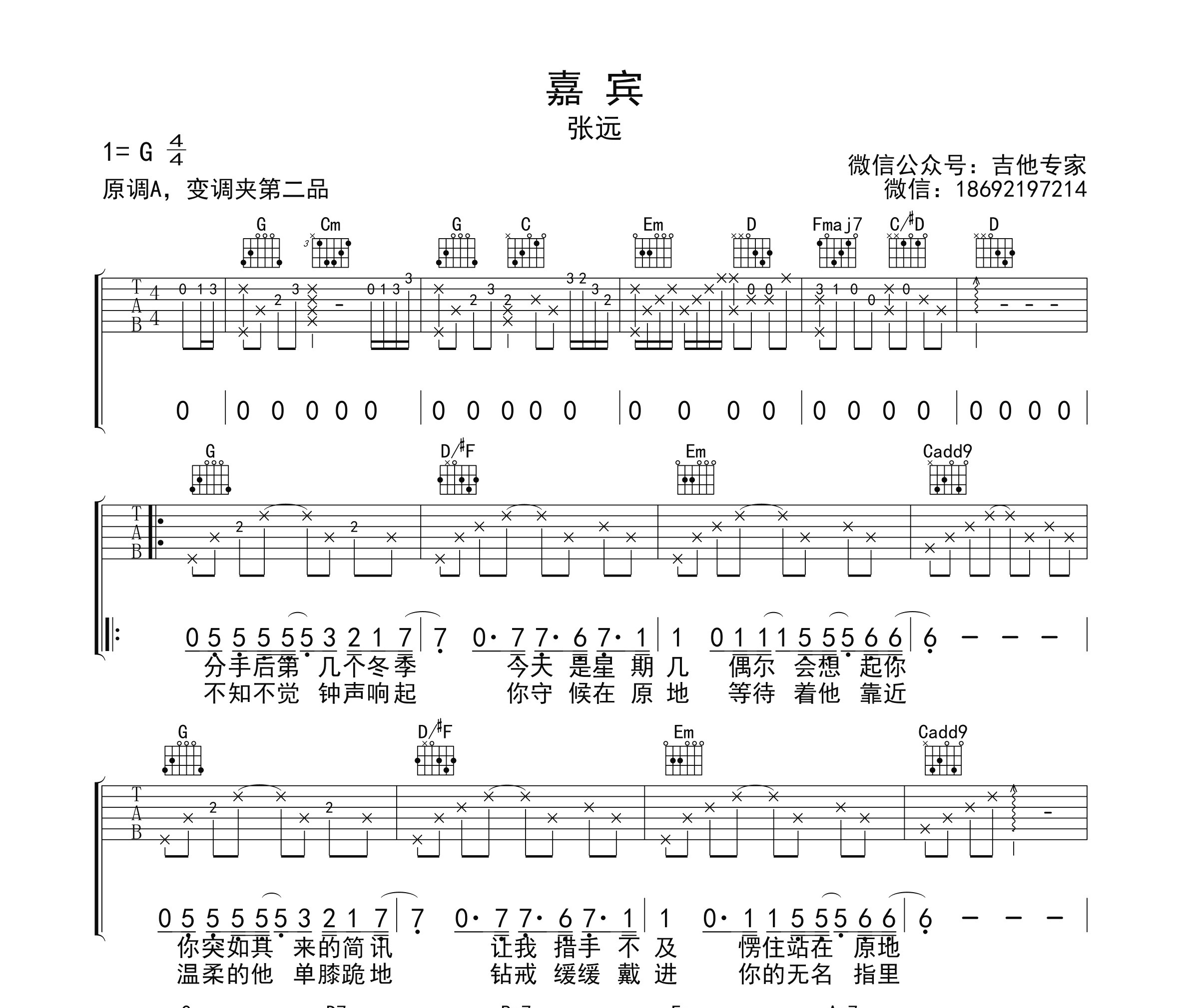 嘉宾吉他谱